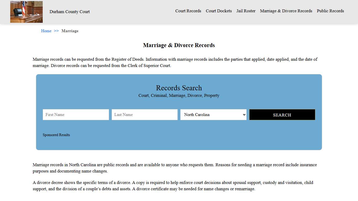 Marriage & Divorce Records | Durham County Court