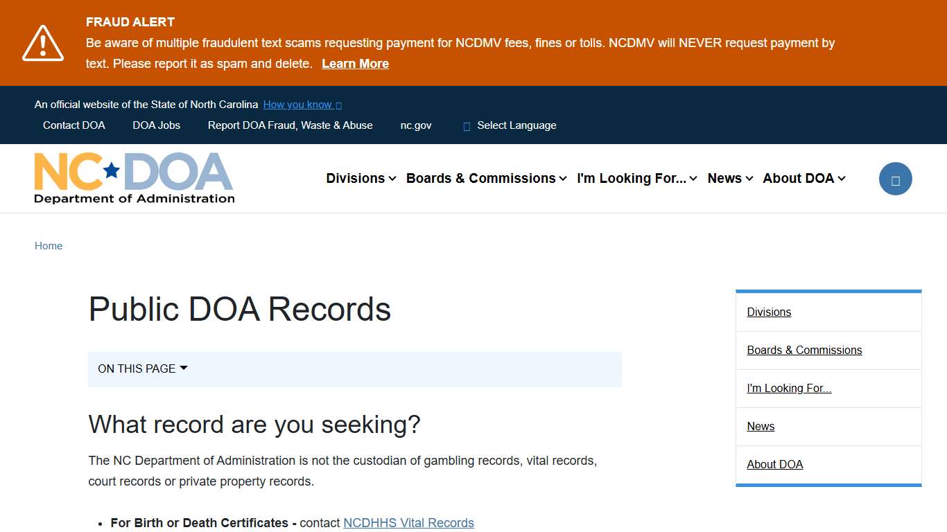 Public DOA Records | NC DOA